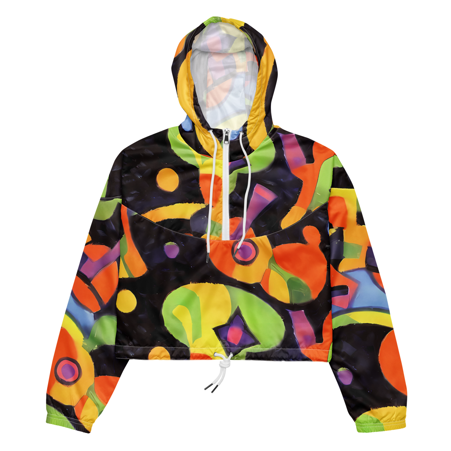 Women's Cropped Windbreaker - Neon Symphony