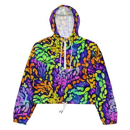 Women's Cropped Windbreaker - Surreal Waveforms