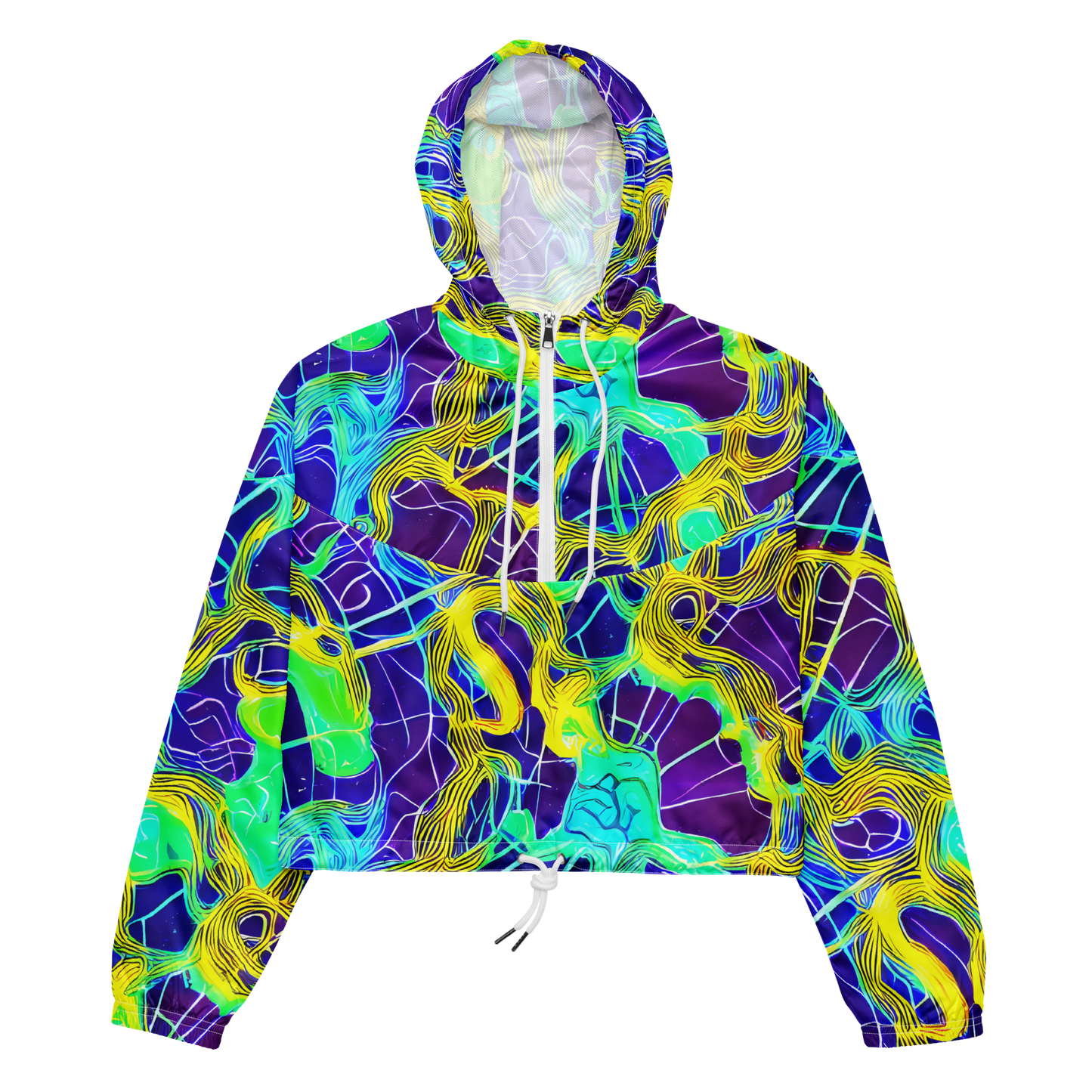 Women's Cropped Windbreaker - Neon Jungle Rhapsody