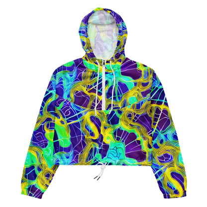 Women's Cropped Windbreaker - Neon Jungle Rhapsody