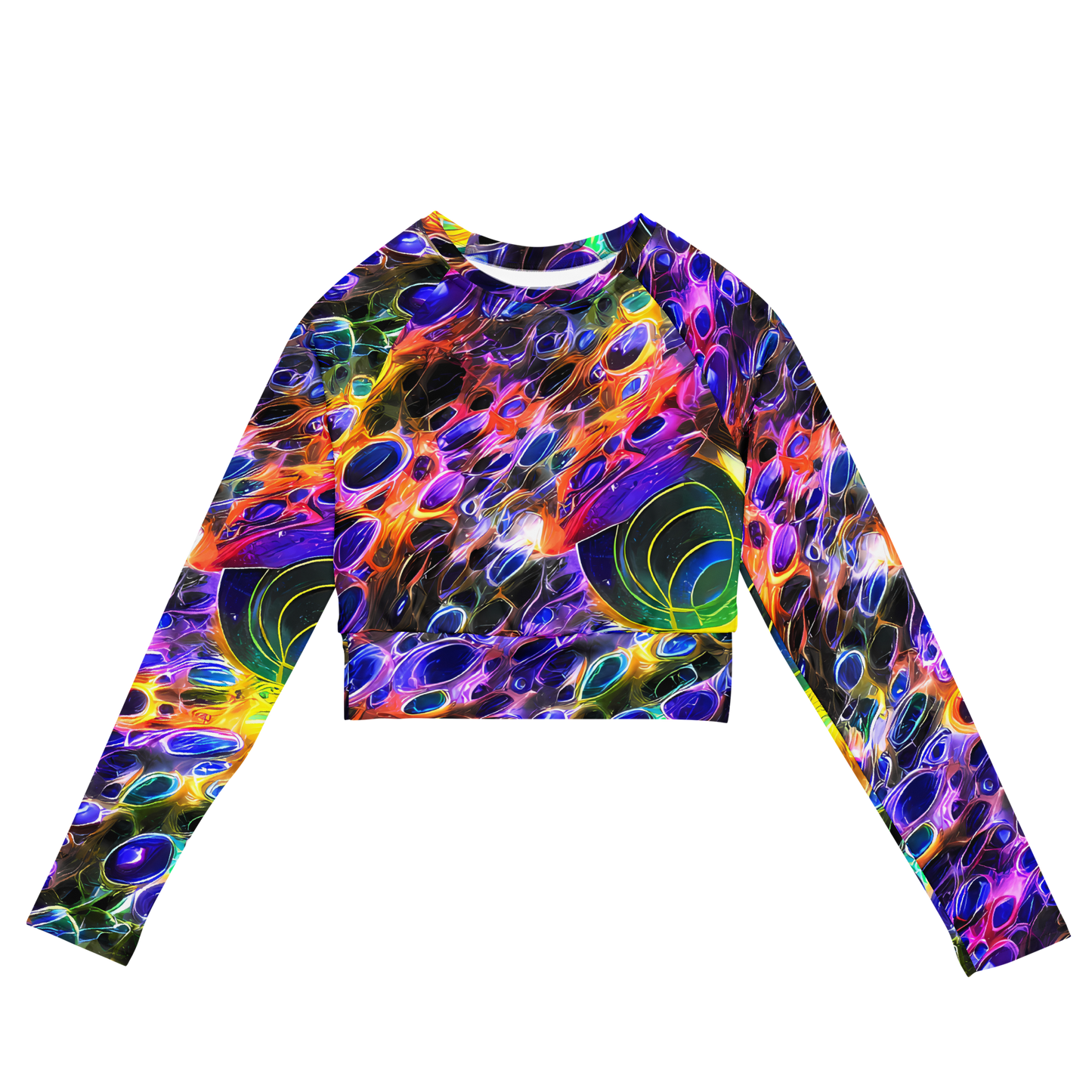 Long Sleeve Crop Top - Neon Orbits