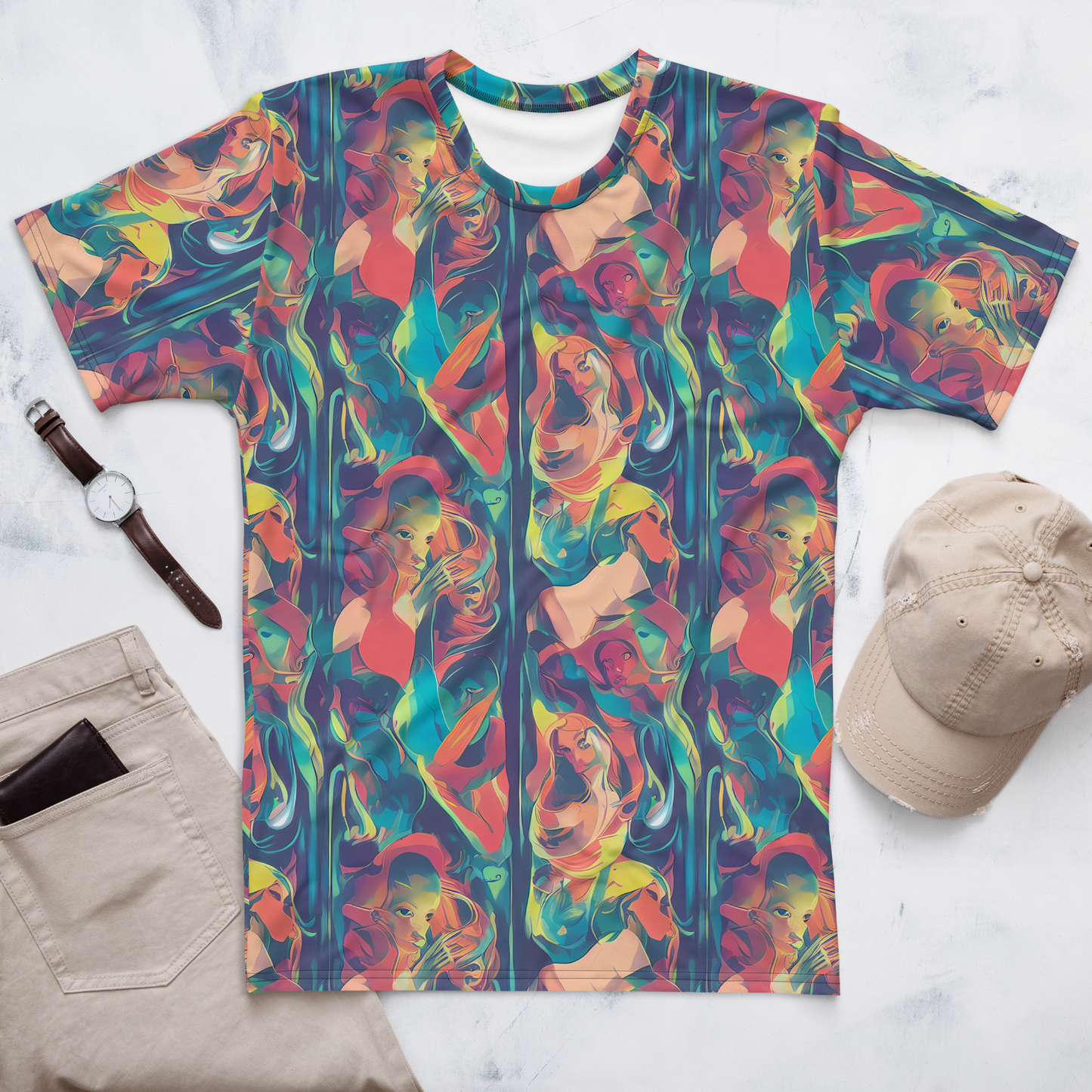 Men's Crew Neck T-Shirt - Neon Aurora