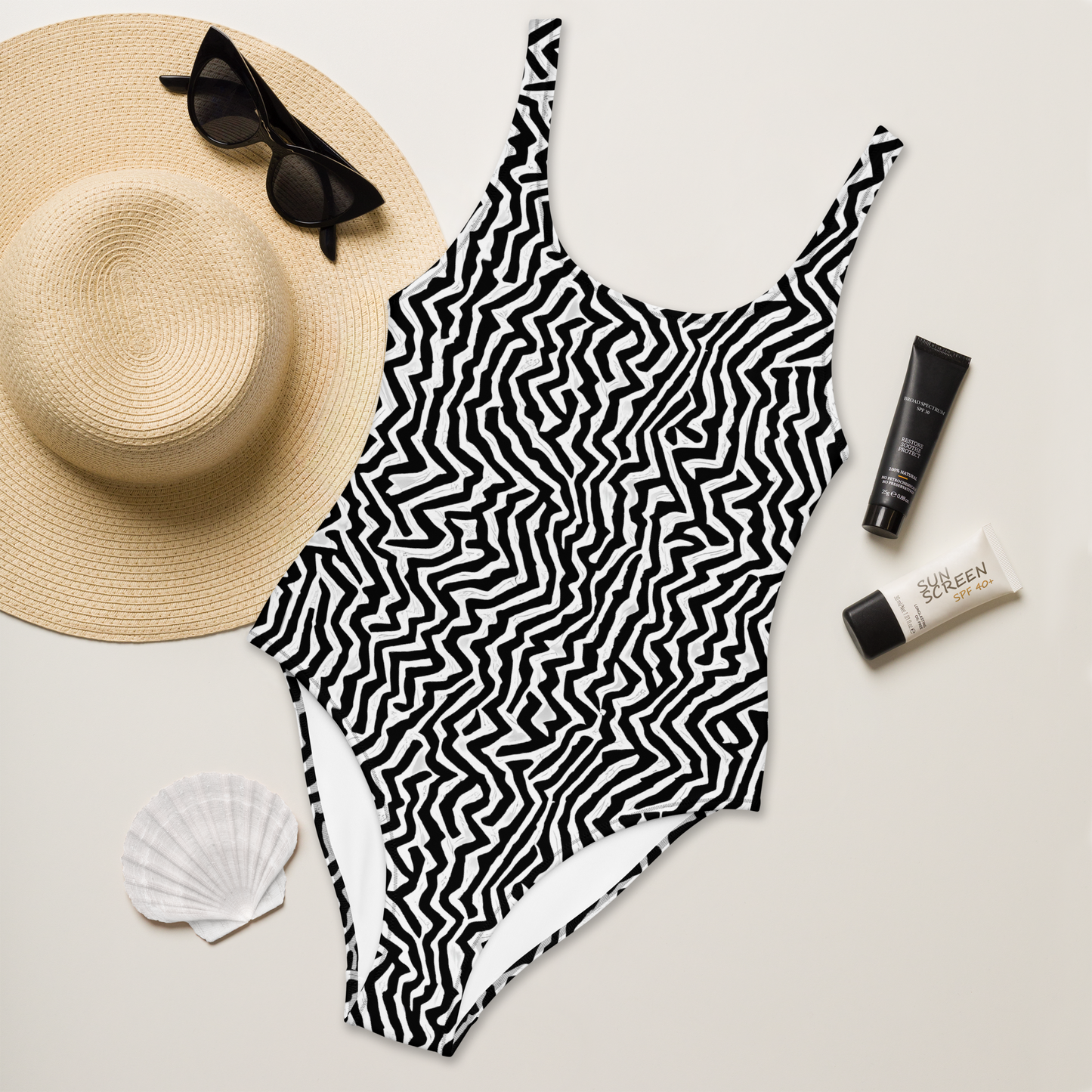 One-Piece Swimsuit - Static Swirl