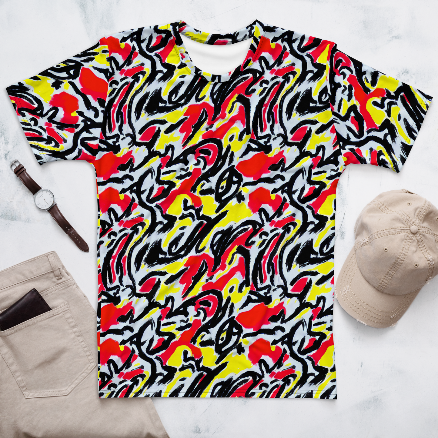 Men's Crew Neck T-Shirt - Cosmic Brushstrokes