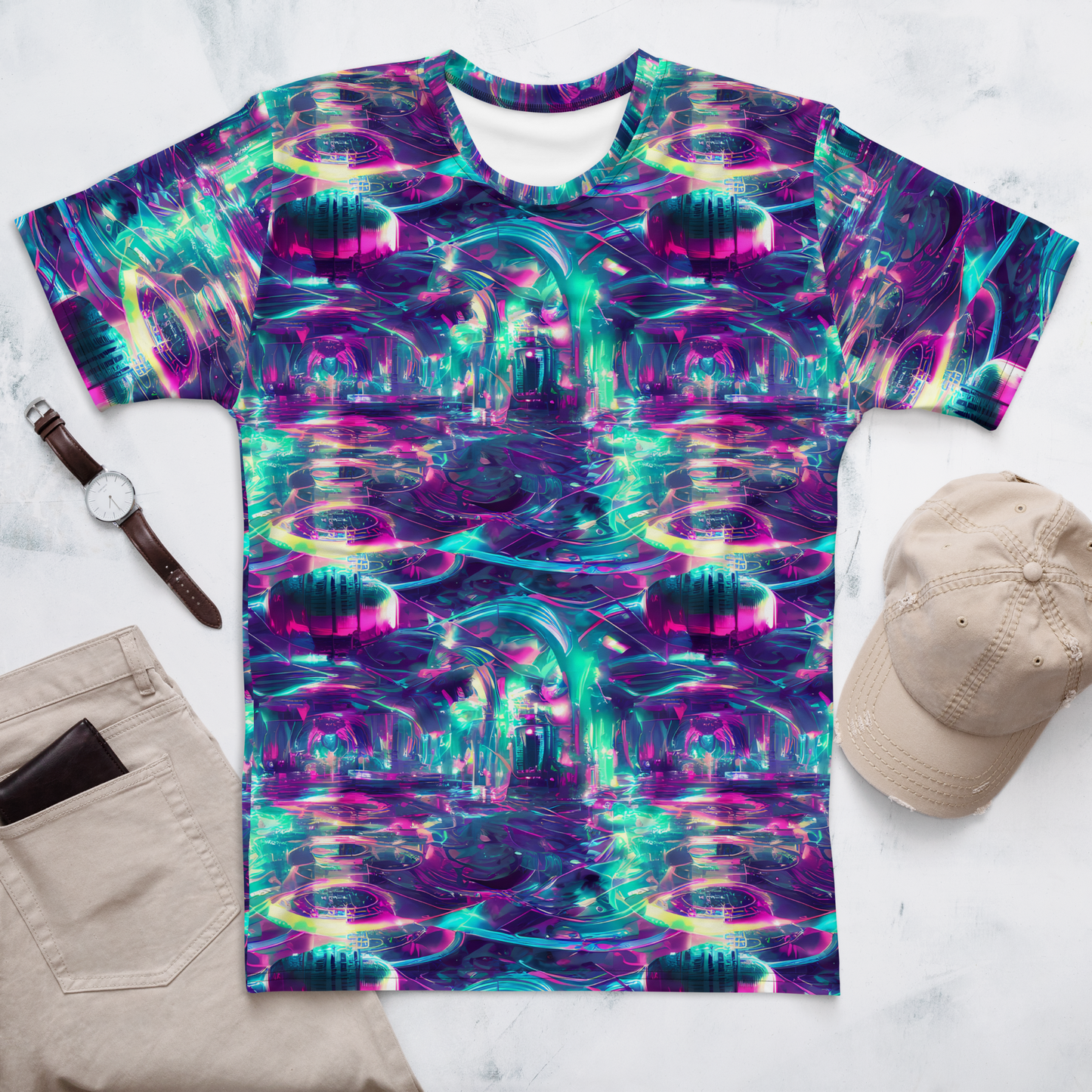 Men's Crew Neck T-Shirt - Synthwave Surge