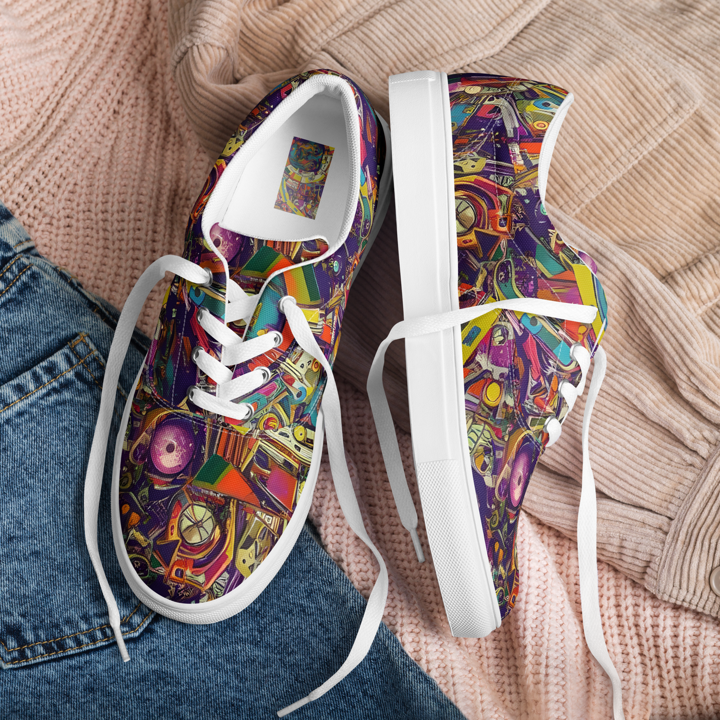 Men's Lace-Up Canvas Shoes - Cosmic Collage