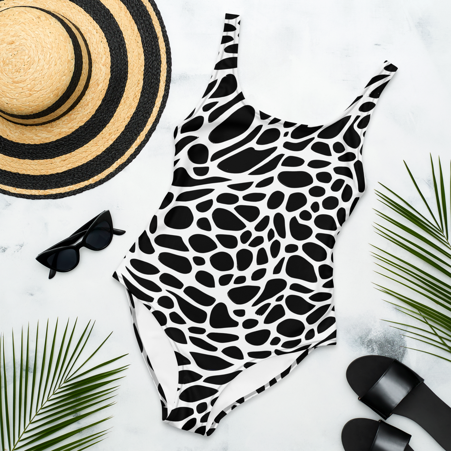 One-Piece Swimsuit - Monochrome Mystique