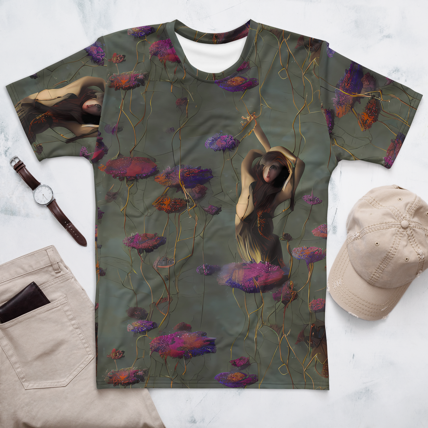 Men's Crew Neck T-Shirt - Ethereal Bloom