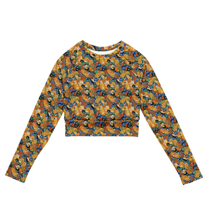 Long Sleeve Crop Top - Whimsical Feline Dance