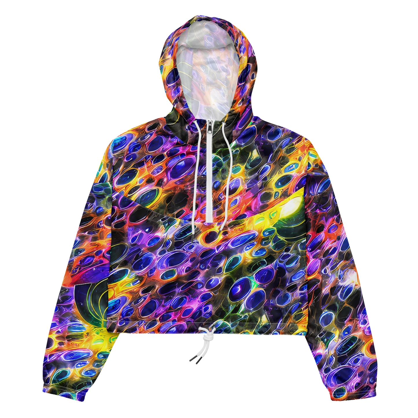 Women's Cropped Windbreaker - Neon Orbits