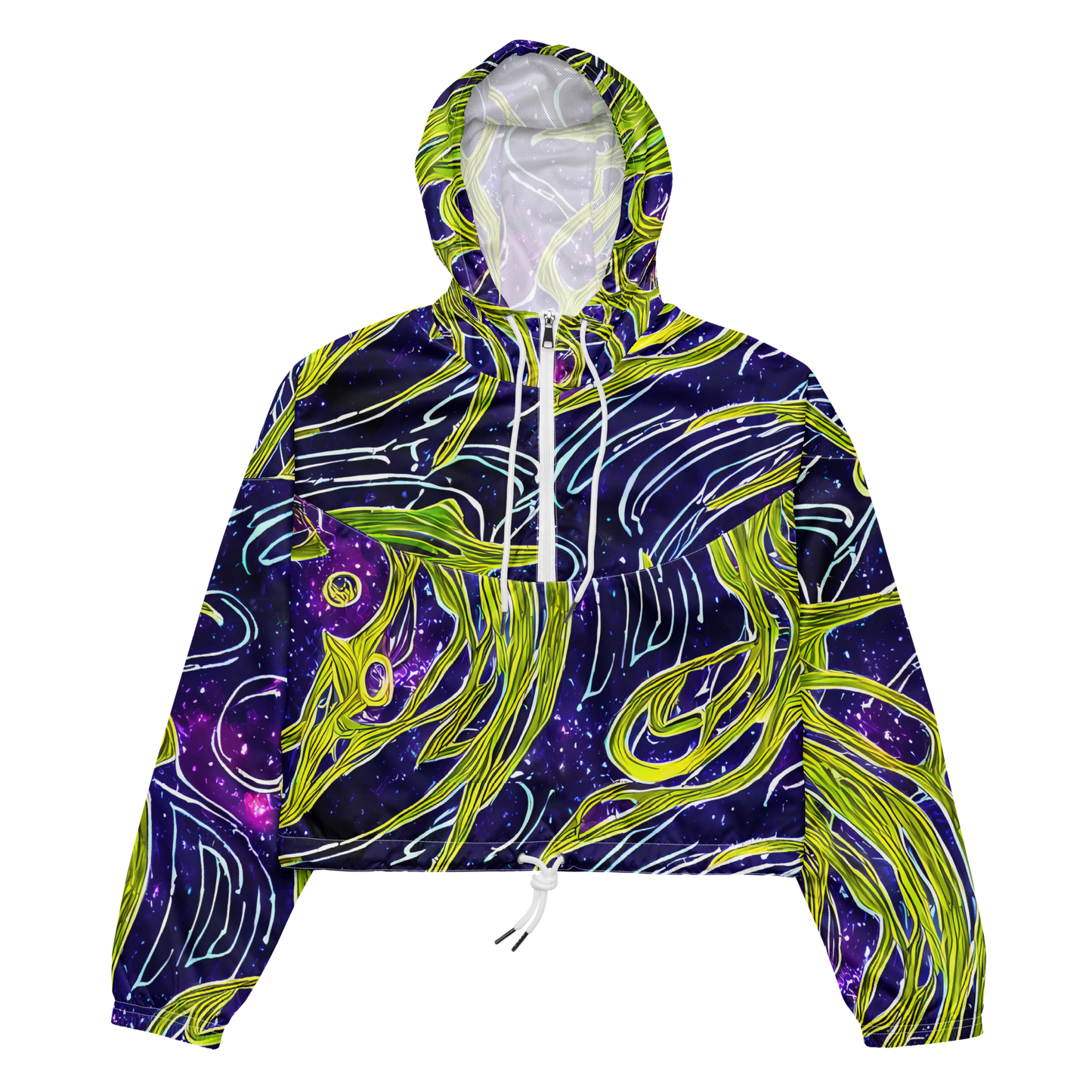 Women's Cropped Windbreaker - Celestial Scribbles