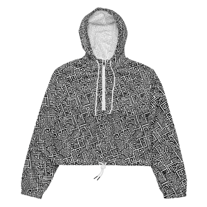 Women's Cropped Windbreaker - Monochrome Doodles