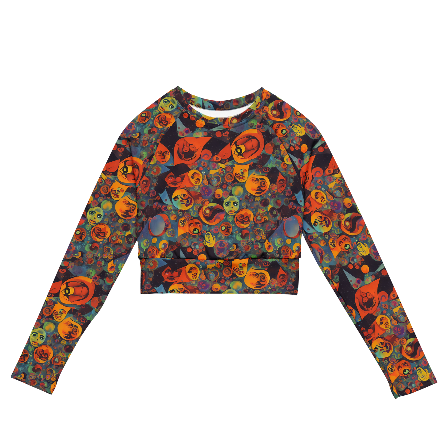 Long Sleeve Crop Top - Galactic Faces