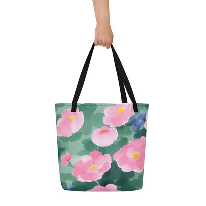Large Tote Bag w/ Pocket - Pink Blossom Serenade