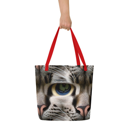 Large Tote Bag w/ Pocket - Feline Mirage