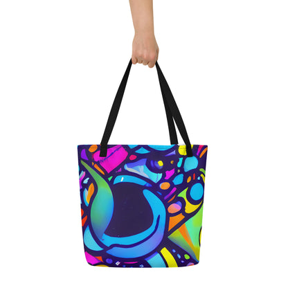 Large Tote Bag w/ Pocket - Neon Graffscape