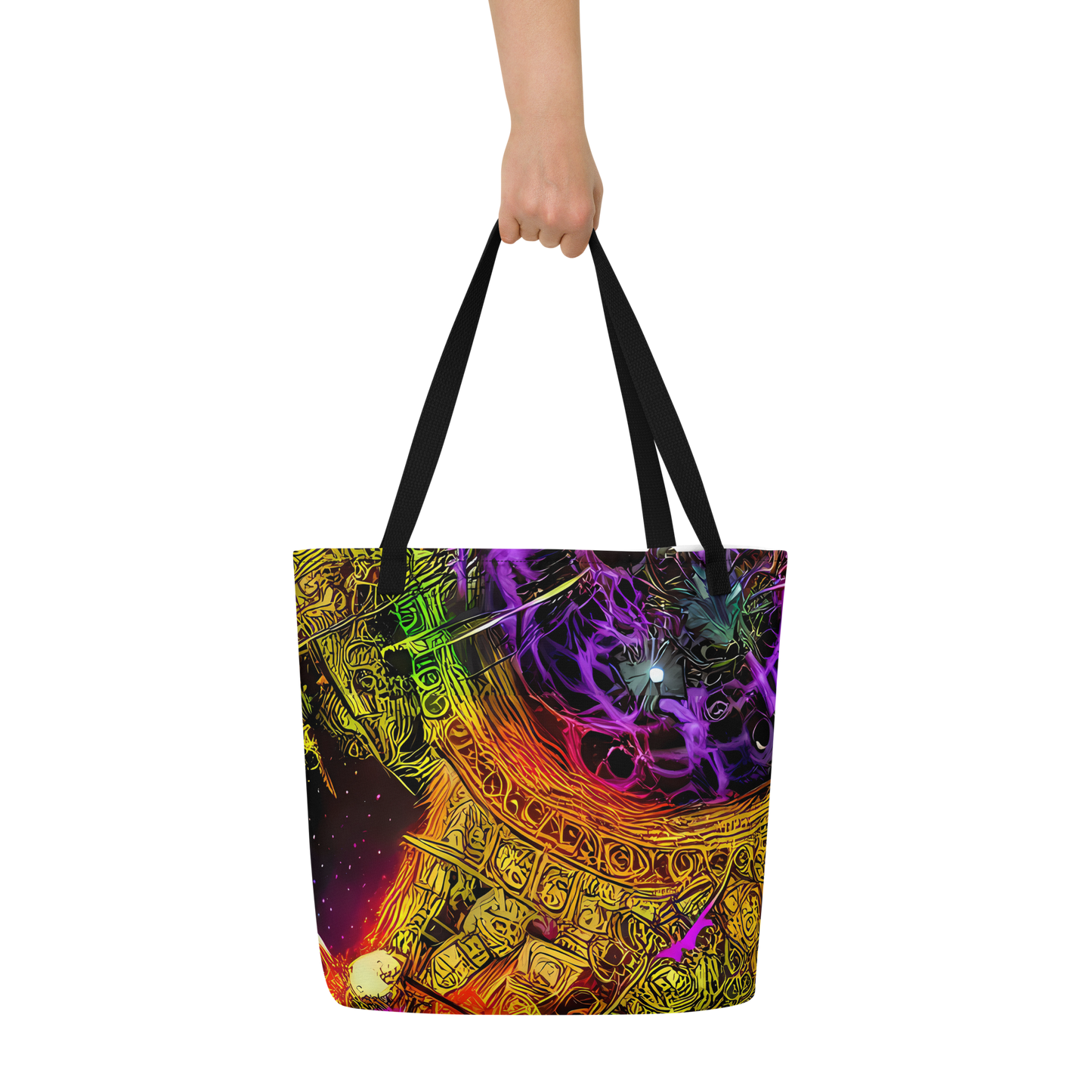 Large Tote Bag w/ Pocket - Neon Glyphworks