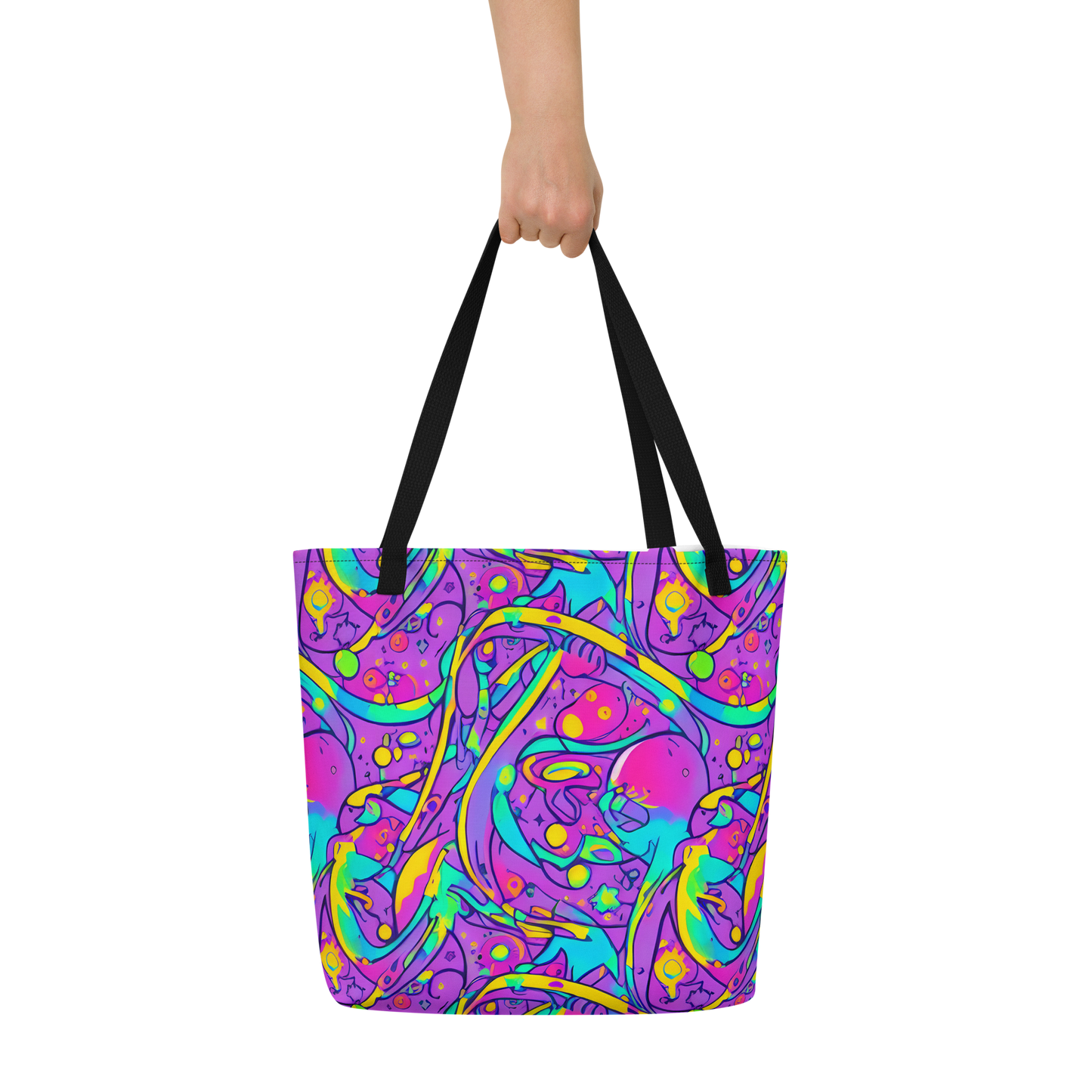 Large Tote Bag w/ Pocket - Neon Galaxy Whirl