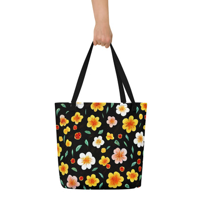 Large Tote Bag w/ Pocket - Sunlit Blossoms