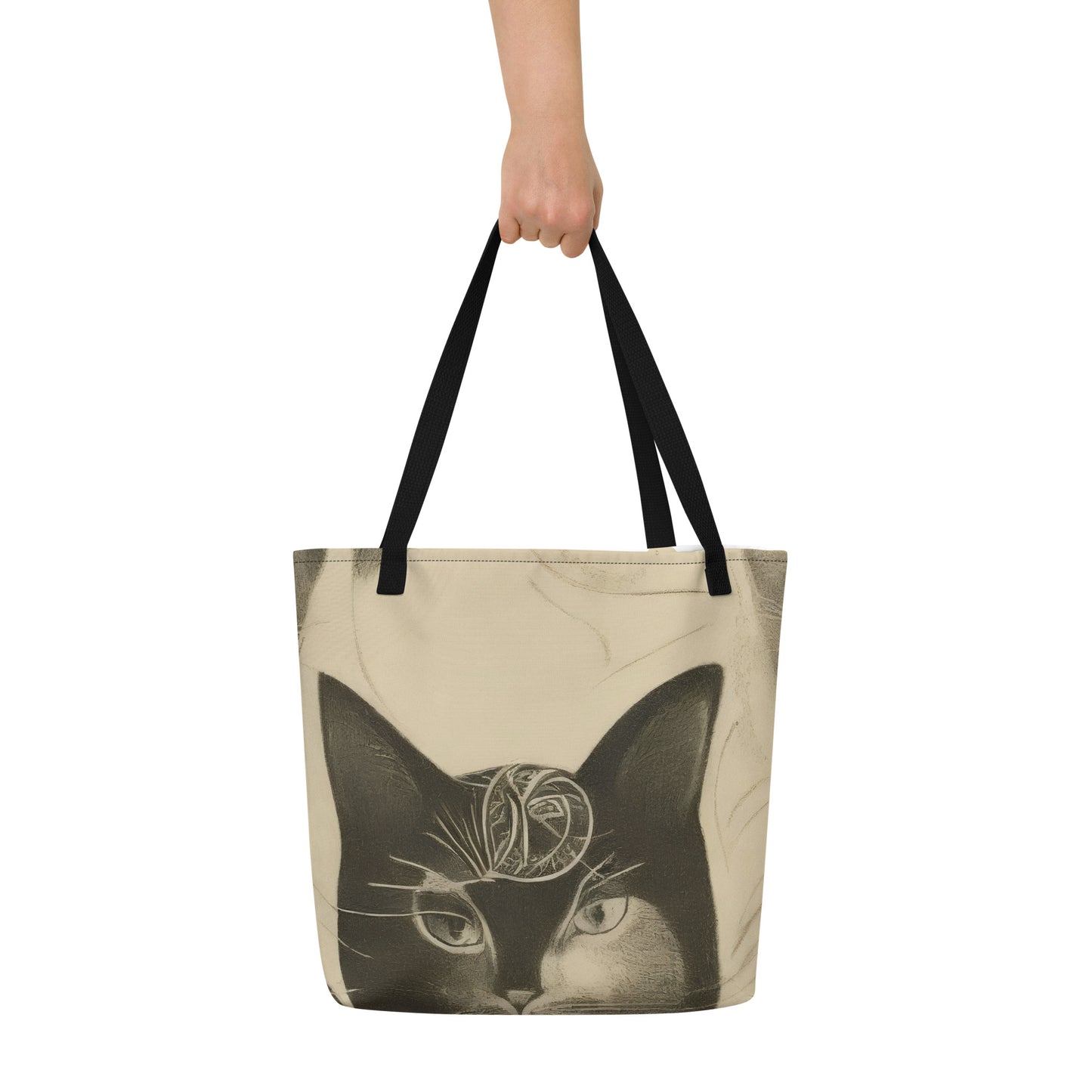 Large Tote Bag w/ Pocket - Feline Symphony