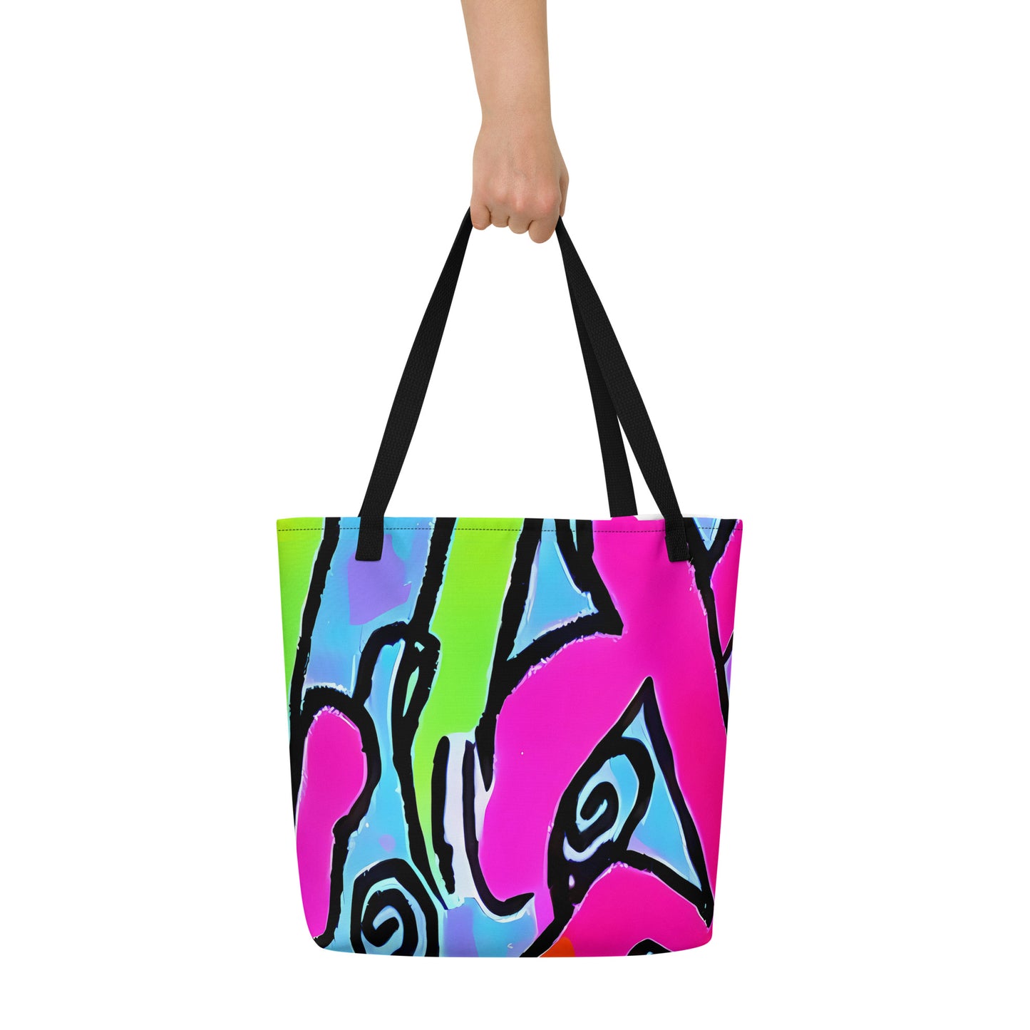 Large Tote Bag w/ Pocket - Electric Mosaic