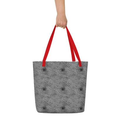 Large Tote Bag w/ Pocket - Black And White Rhapsody