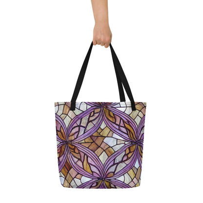 Large Tote Bag w/ Pocket - Stained Glass Whirl