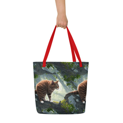 Large Tote Bag w/ Pocket - Whiskered Enigma