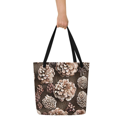 Large Tote Bag w/ Pocket - Pine Cone Reverie