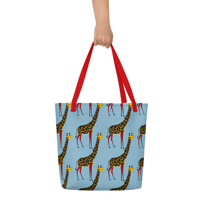 Large Tote Bag w/ Pocket - Giraffe Groove