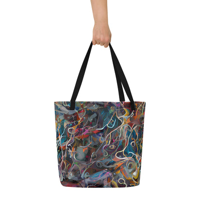Large Tote Bag w/ Pocket - Chromatic Entanglement