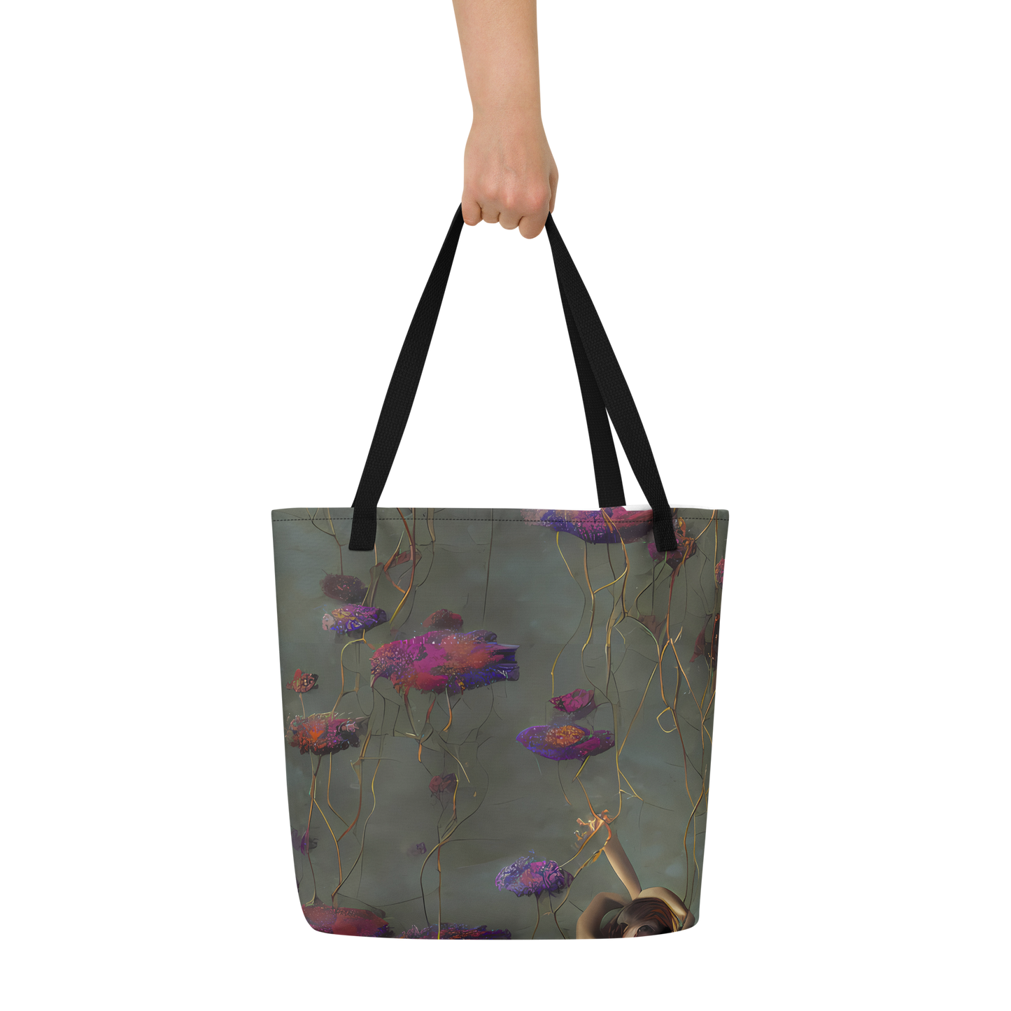 Large Tote Bag w/ Pocket - Ethereal Bloom