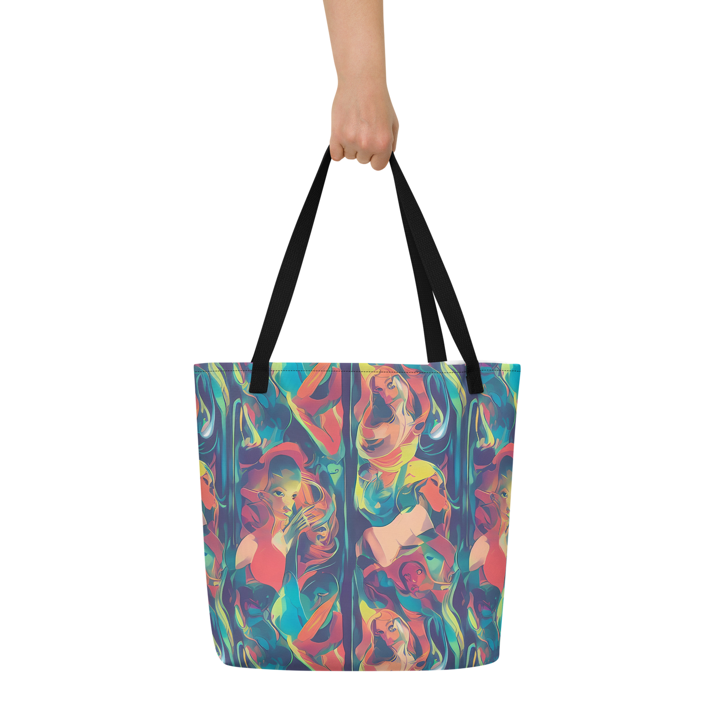 Large Tote Bag w/ Pocket - Neon Aurora