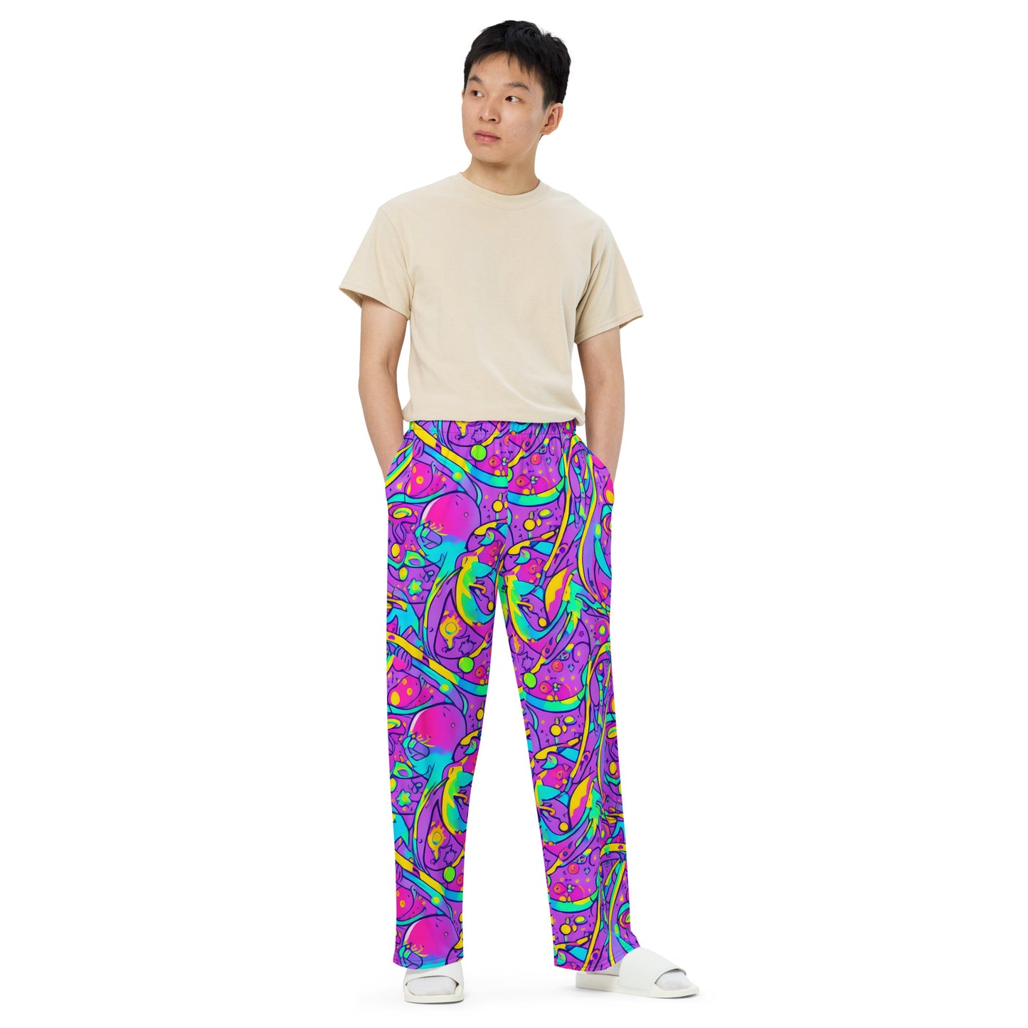 Wide-Leg Pants - Neon Galaxy Whirl