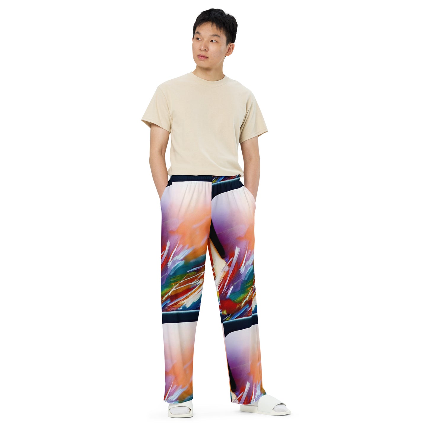 Wide-Leg Pants - Brushstroke Symphony