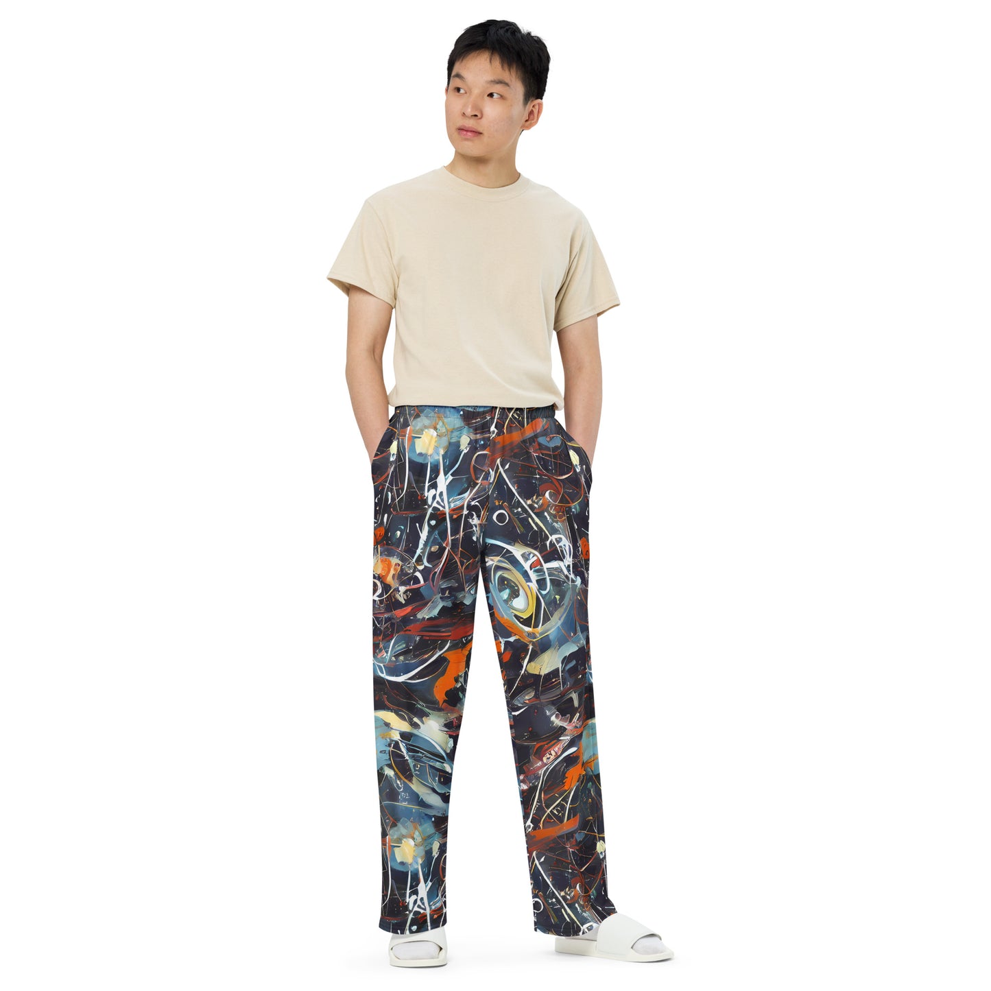 Wide-Leg Pants - Neo-Splash Labyrinth