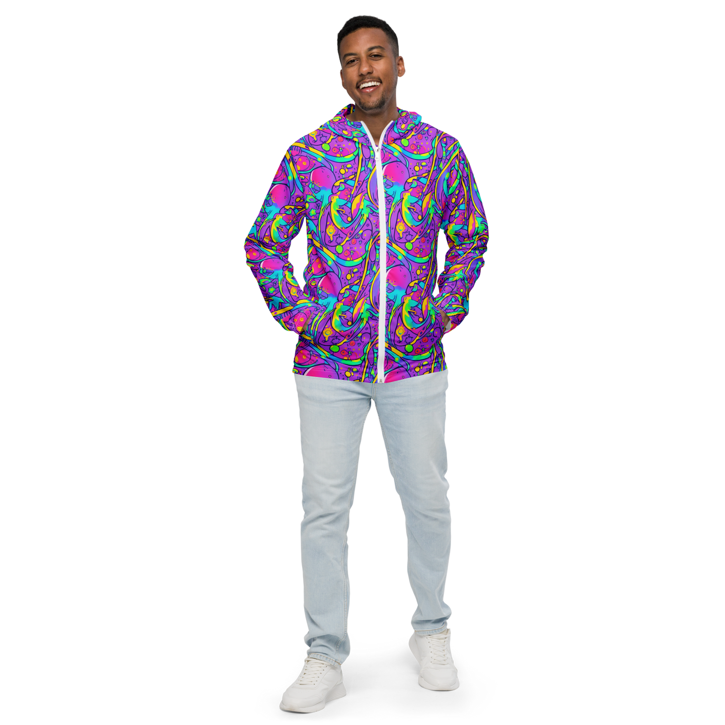 Men's Windbreaker - Neon Galaxy Whirl