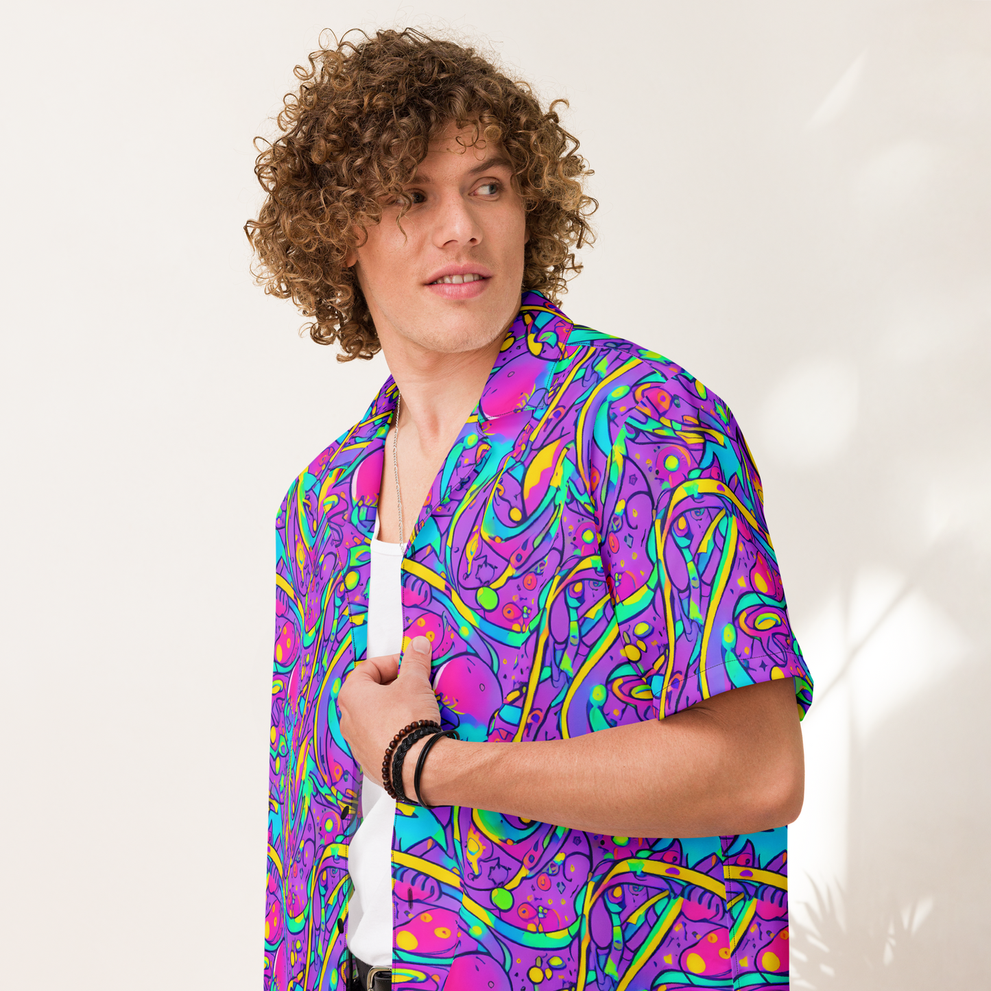 Button Shirt - Neon Galaxy Whirl