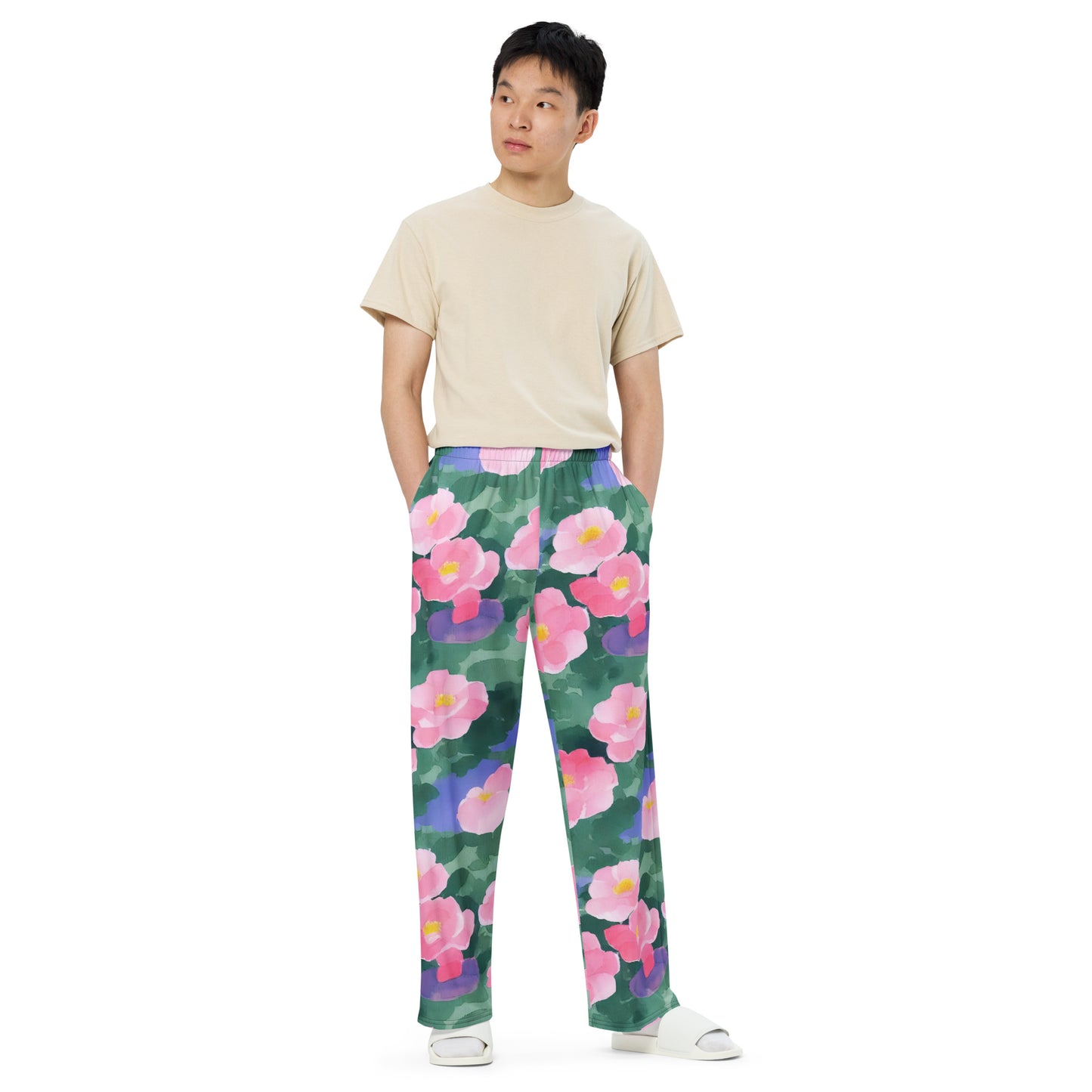Wide-Leg Pants - Pink Blossom Serenade