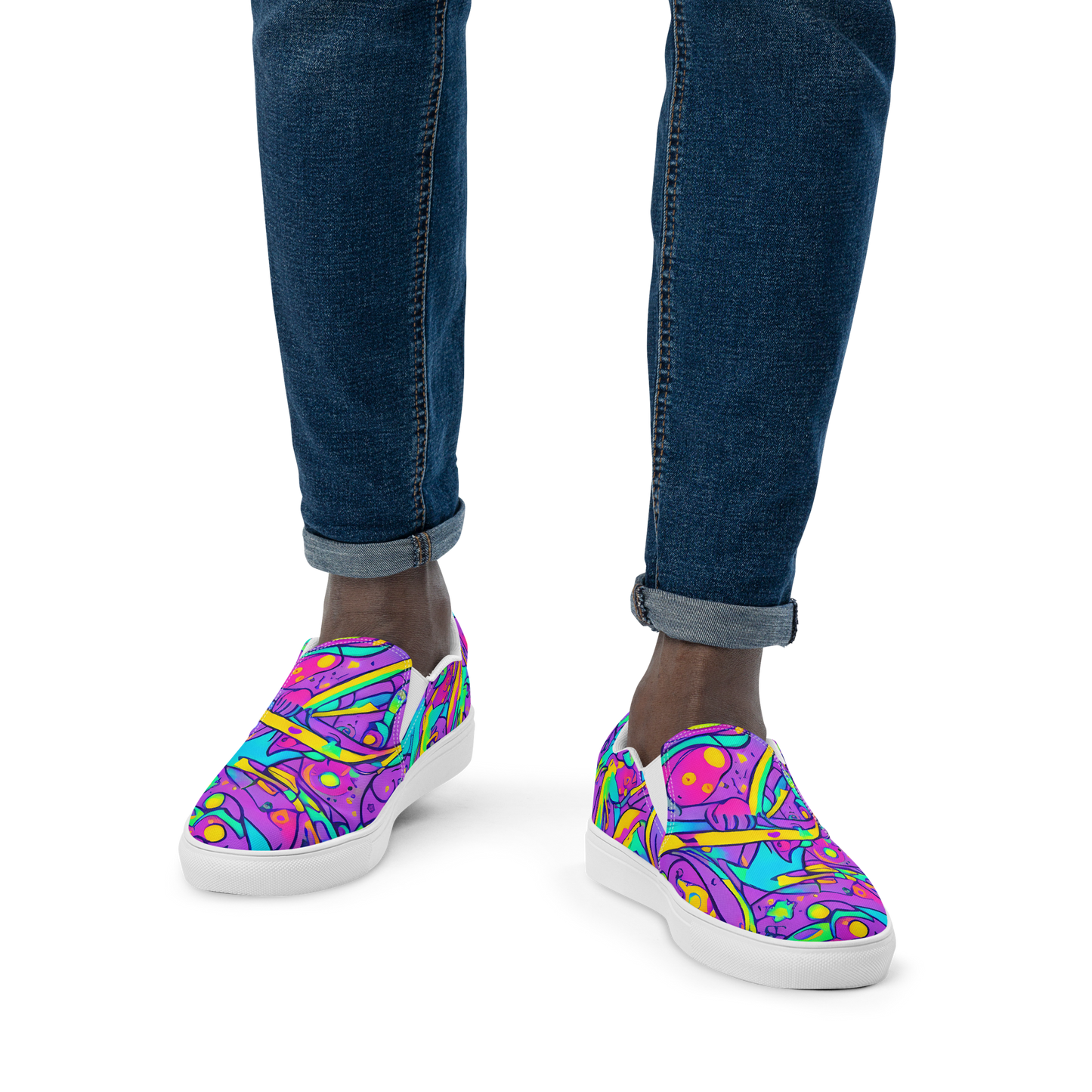 Men's Slip-On Canvas Shoes - Neon Galaxy Whirl