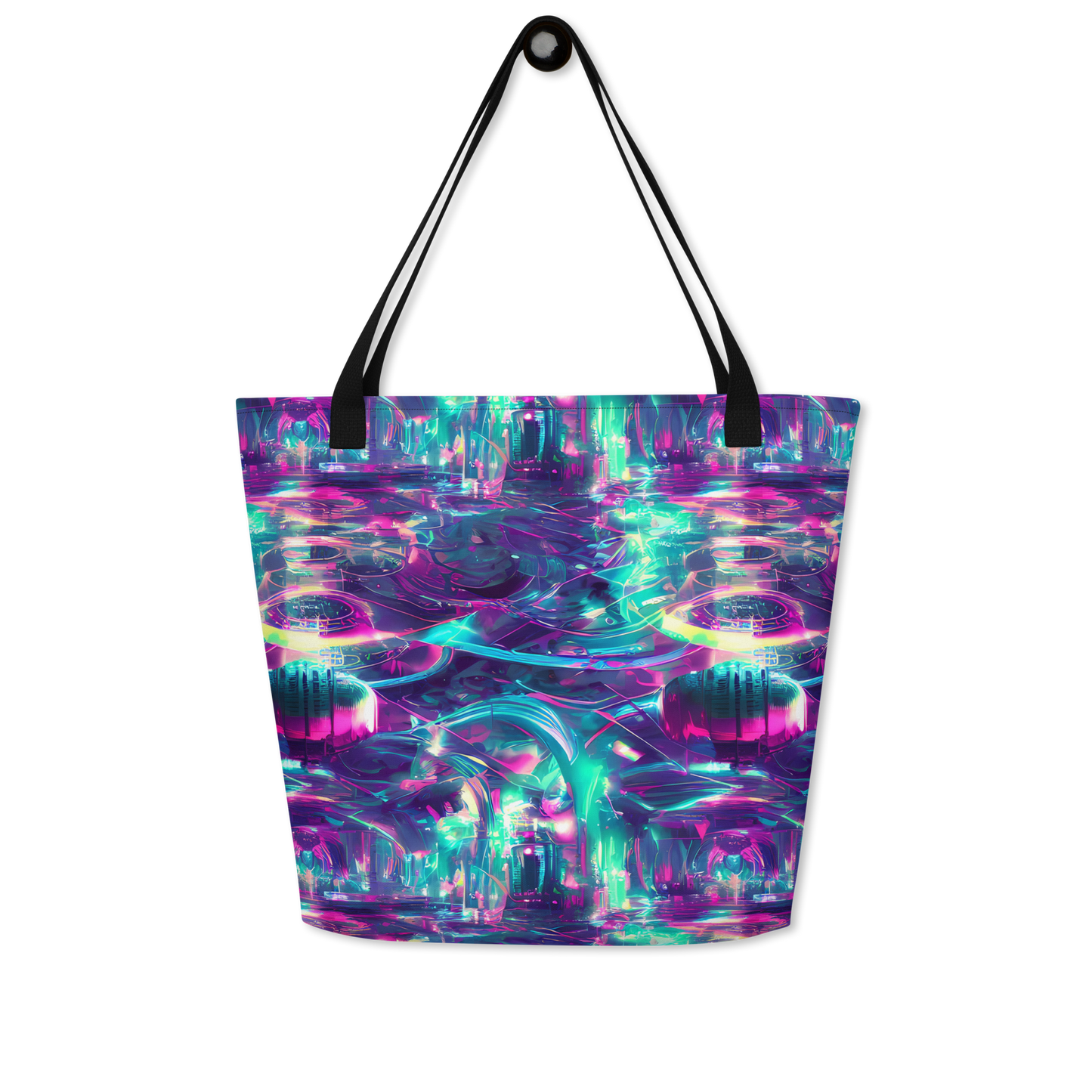 Large Tote Bag w/ Pocket - Synthwave Surge