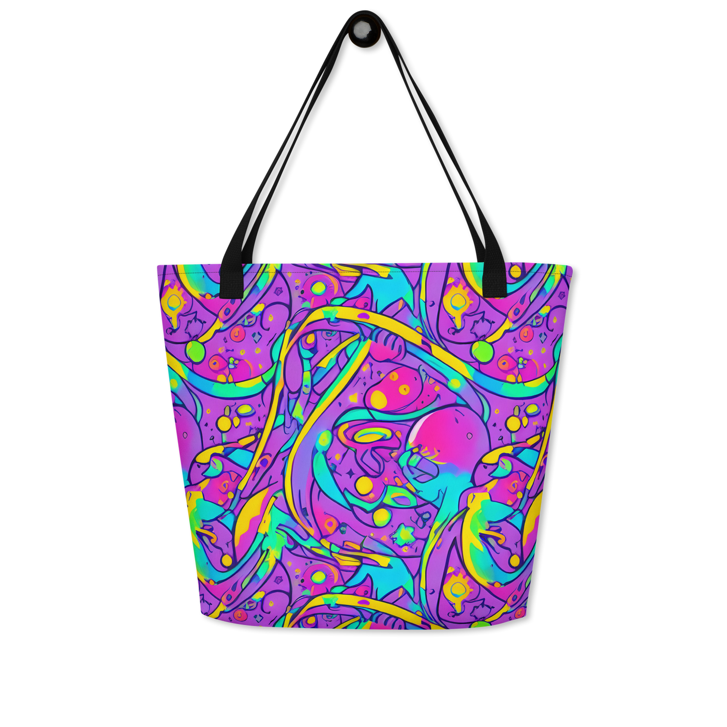 Large Tote Bag w/ Pocket - Neon Galaxy Whirl