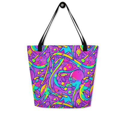 Large Tote Bag w/ Pocket - Neon Galaxy Whirl