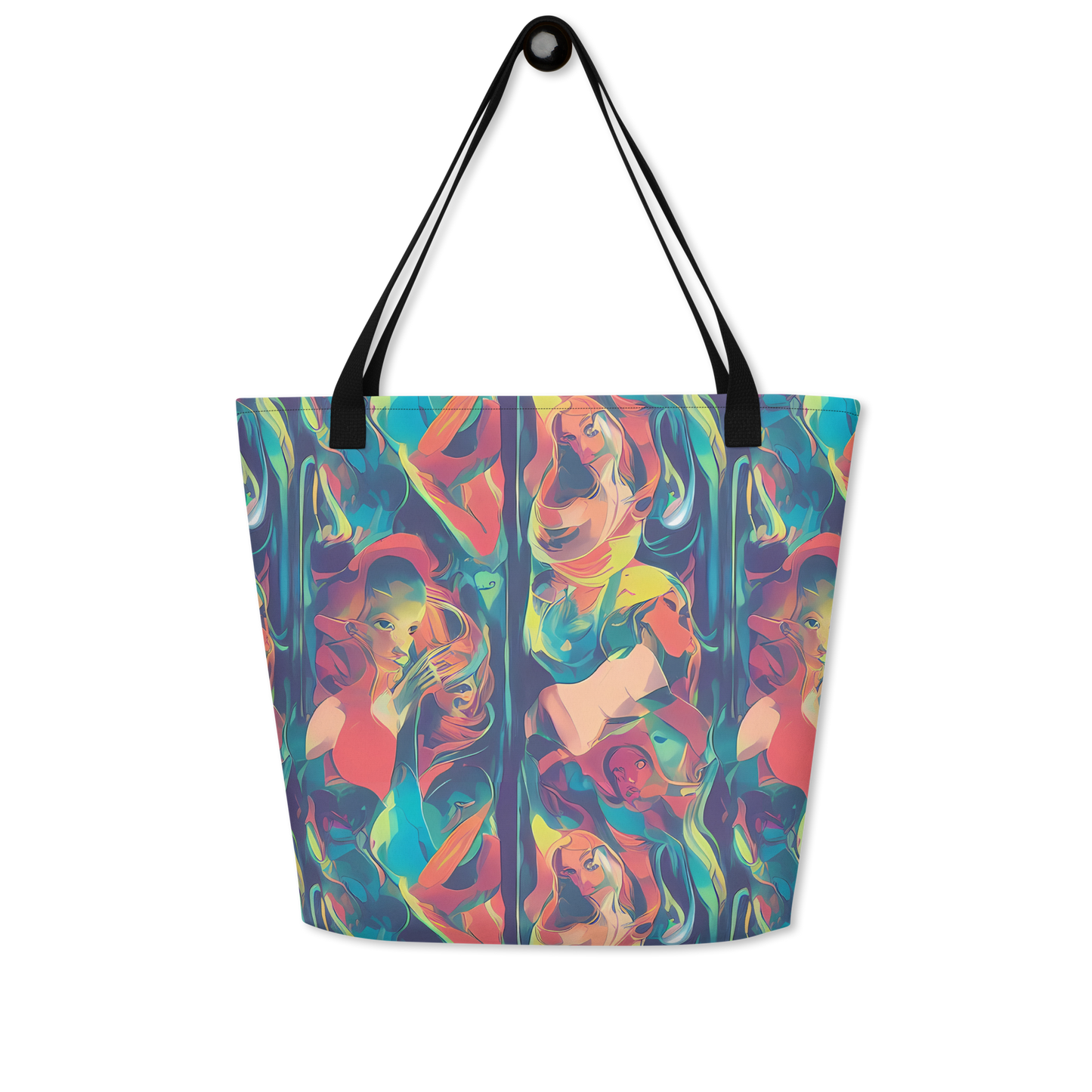 Large Tote Bag w/ Pocket - Neon Aurora