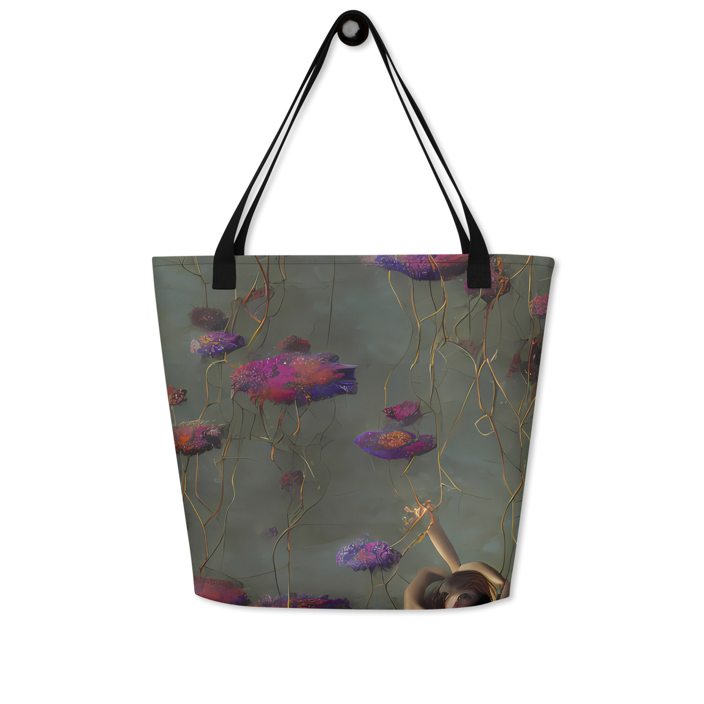 Large Tote Bag w/ Pocket - Ethereal Bloom