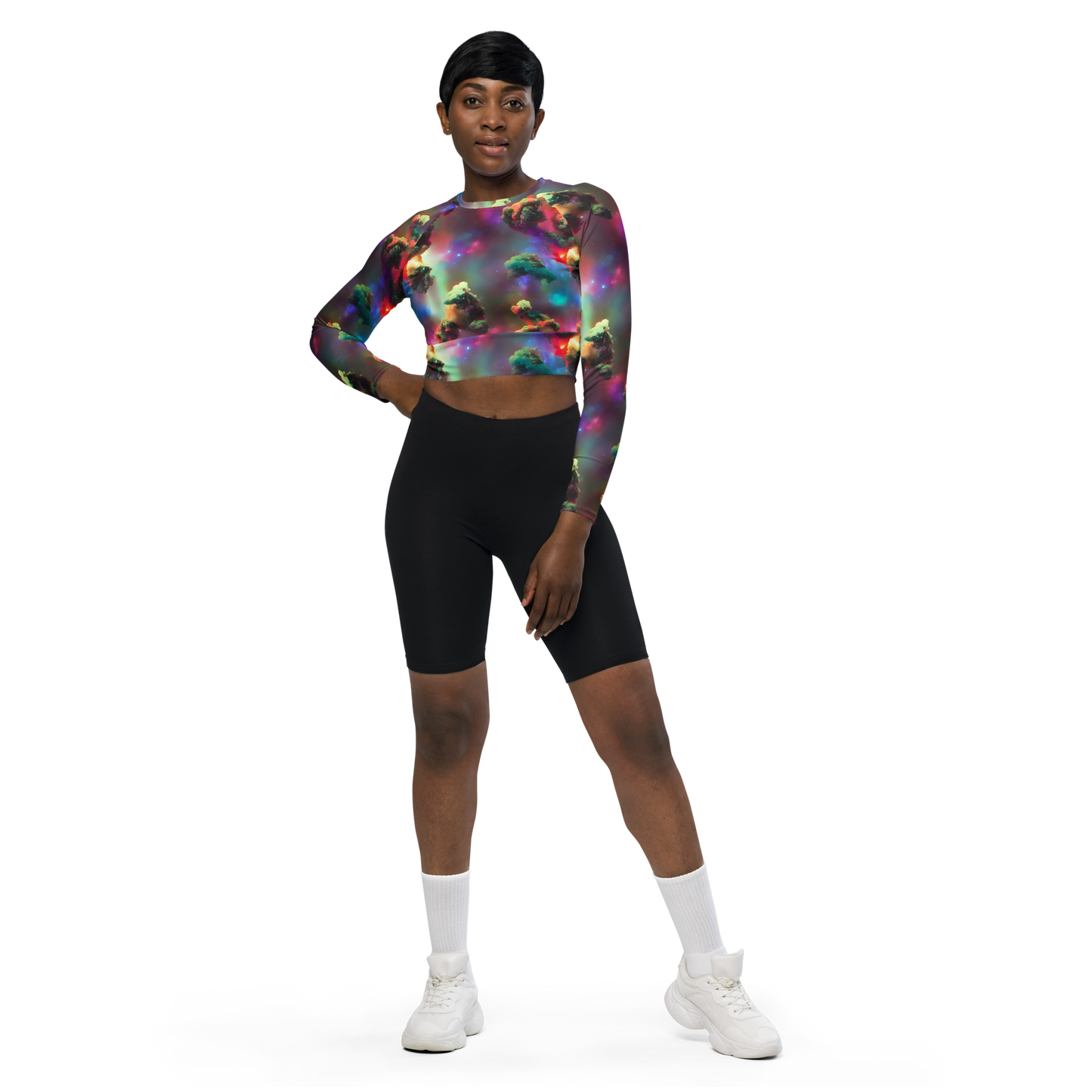 Long Sleeve Crop Top - Nebula Dreams