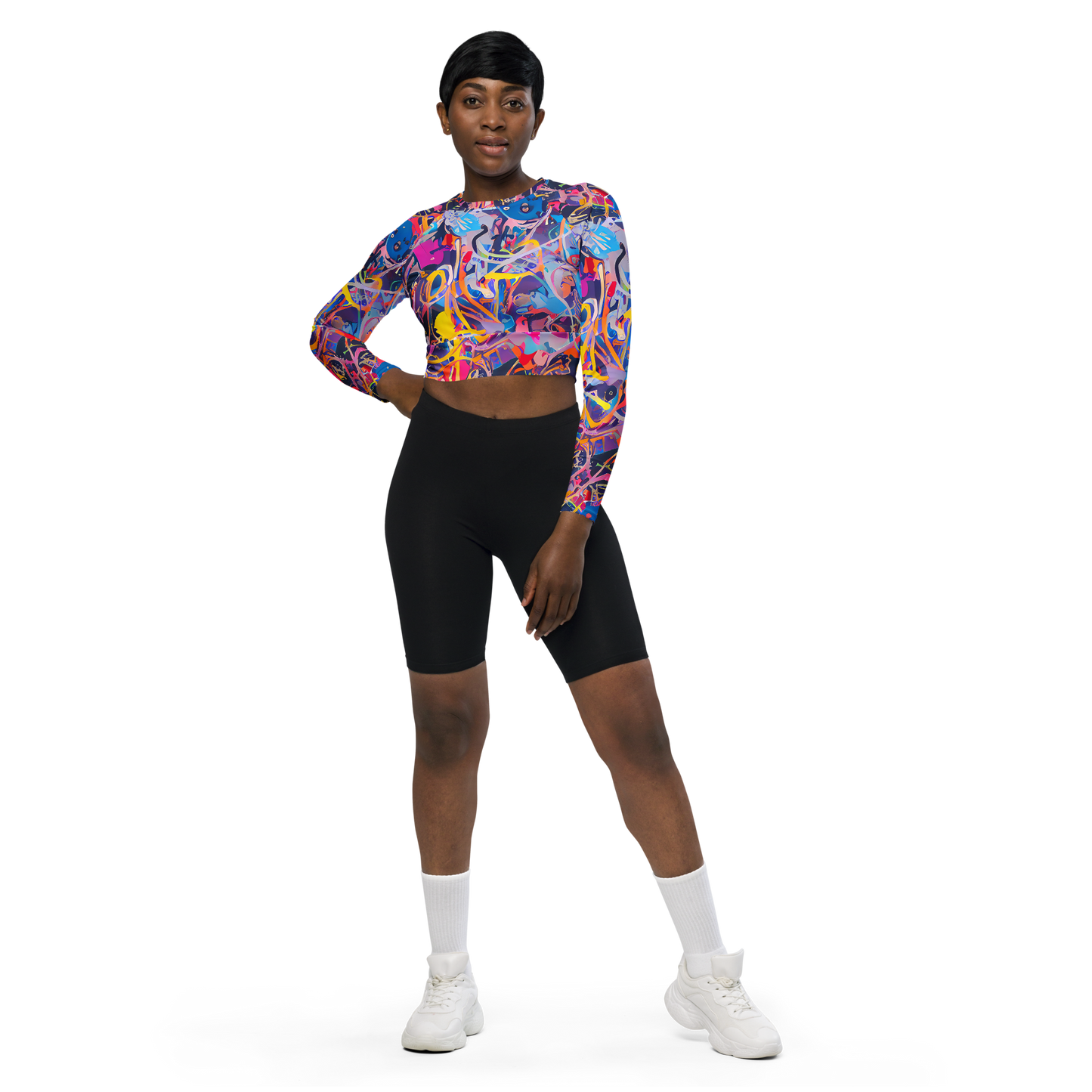 Long Sleeve Crop Top - Vibrant Fusion