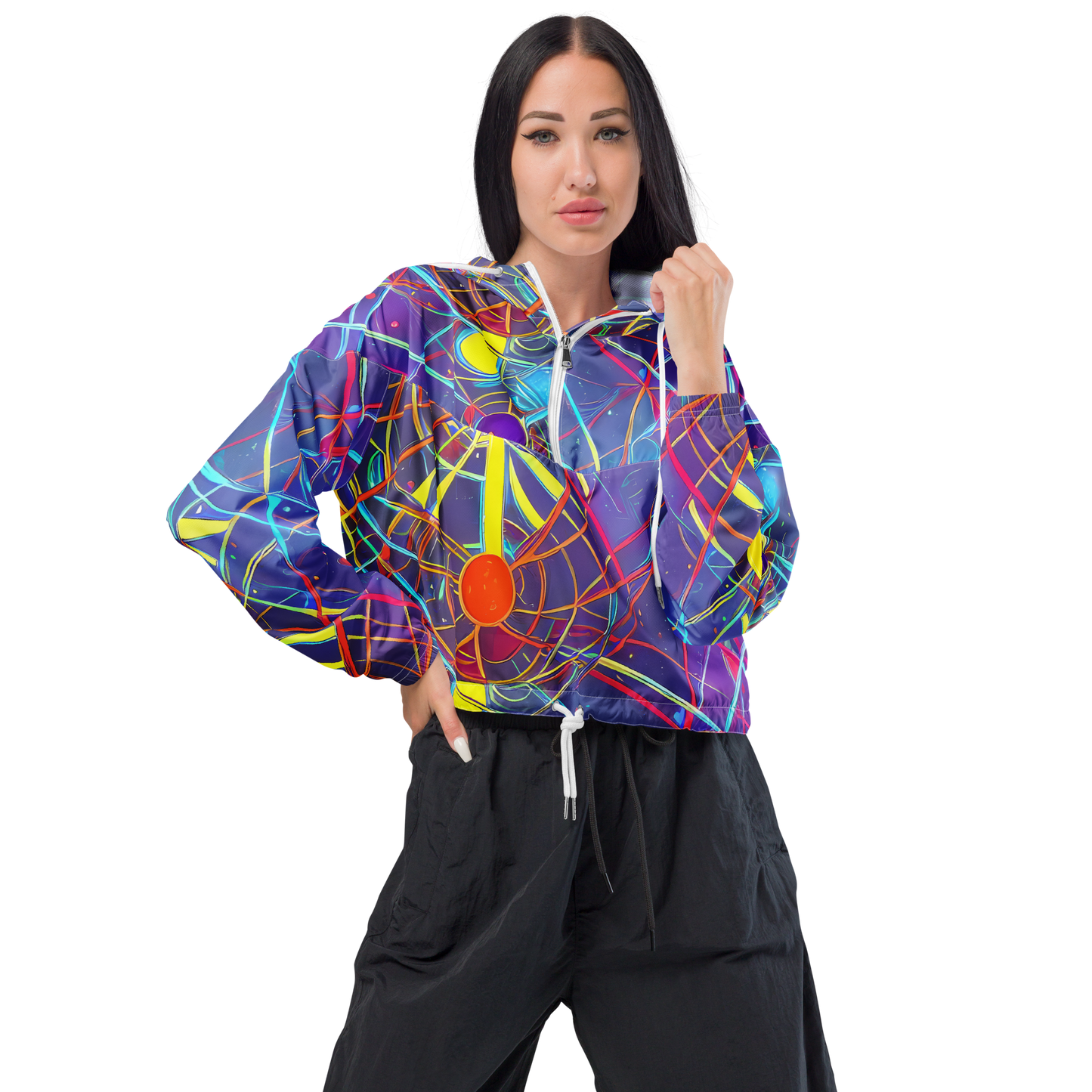 Women's Cropped Windbreaker - Quantum Lattice