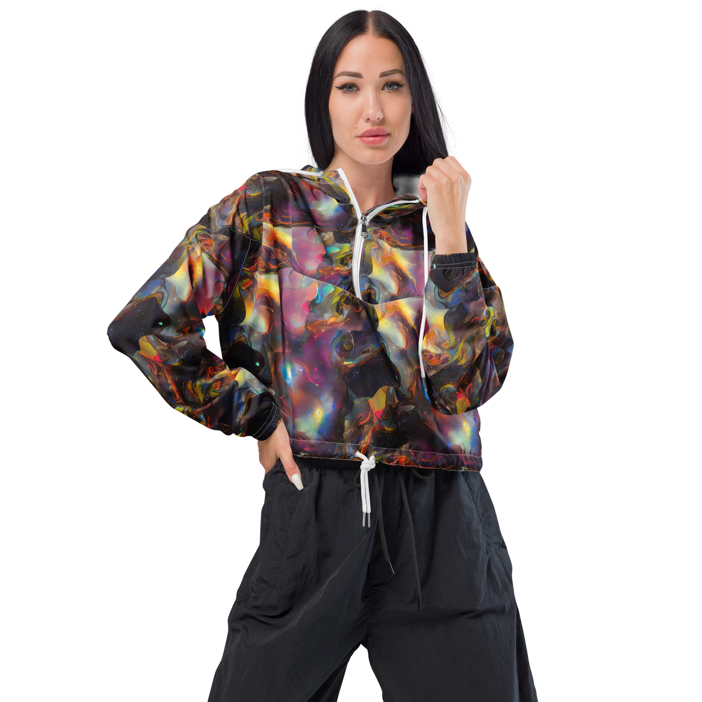 Women's Cropped Windbreaker - Cosmic Fusion