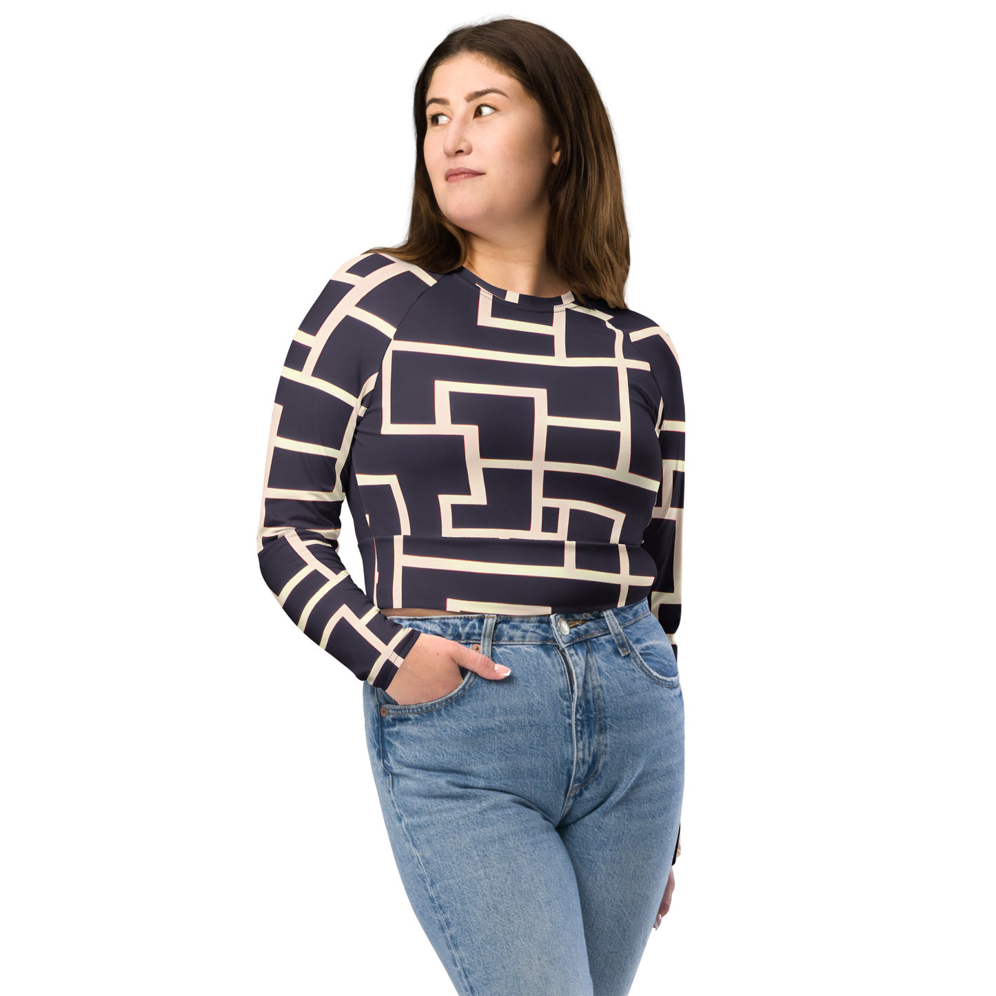 Long Sleeve Crop Top - Gilded Gridlock